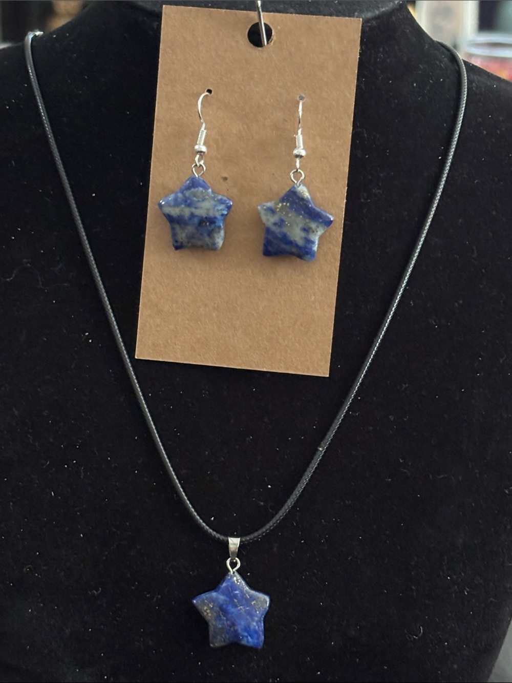 Handcrafted Blue Star Lapis-Style Necklace & Earrings Set